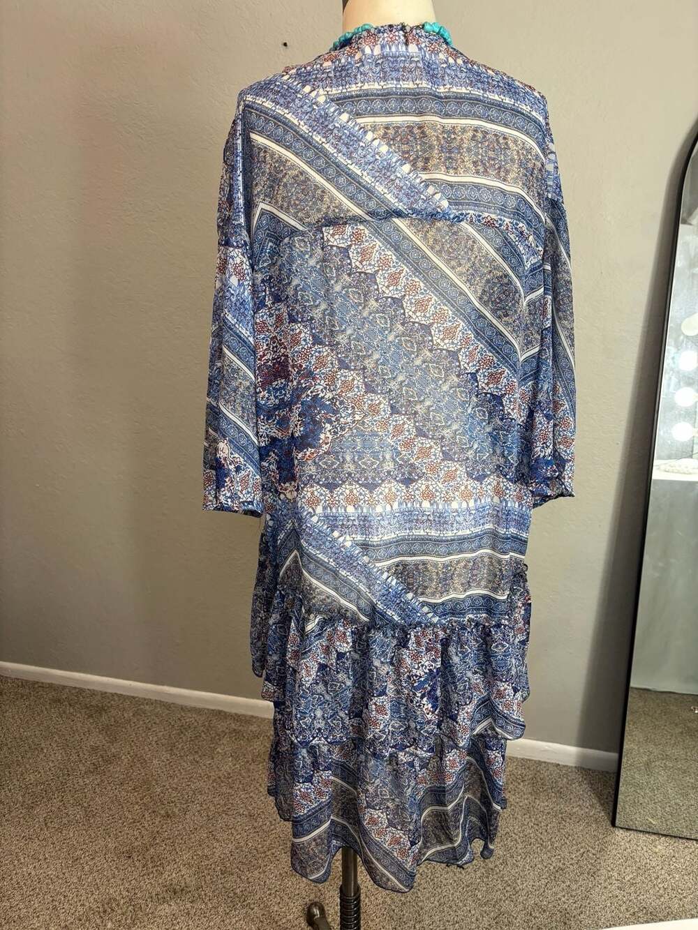 Abercrombie & Fitch Blue Paisley Print Sheer Tiered Kimono - Picture 5 of 8